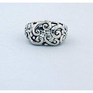 Estate Sterling Silver 925 Filigree Scroll Wide Band Ring Size 7, 4.8g Jewelry